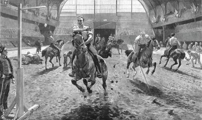 Framed Print : Rehearsing for the Royal Military Tournament at the Agricultural Hall, Islington, 1886. Creator: W Small Framed Print : Rehearsing for the Royal Military Tournament at the Agricultural Hall, Islington, 1886. Creator: W Small