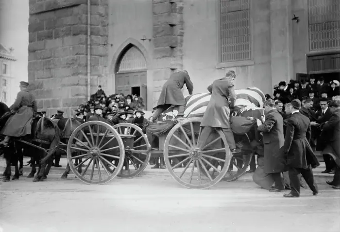 Framed Print : Reid funeral leaving cathedral, 1913. Creator: Bain News Service Framed Print : Reid funeral leaving cathedral, 1913. Creator: Bain News Service