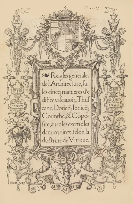 Framed Print : Reigles generales de l architecture, sur les cincq manieres d edifices, 1545 Framed Print : Reigles generales de l architecture, sur les cincq manieres d edifices, 1545