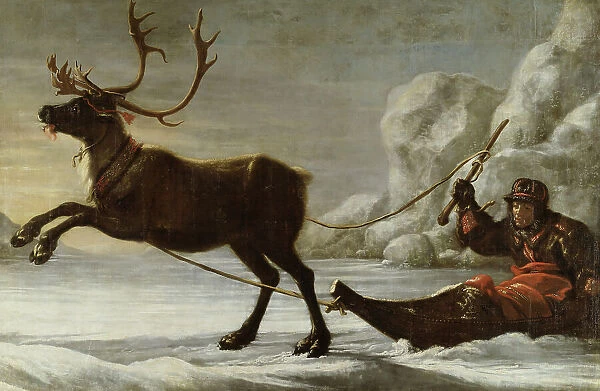 Reindeer with a sledge, 1671. Creator: David Klocker Ehrenstrahl