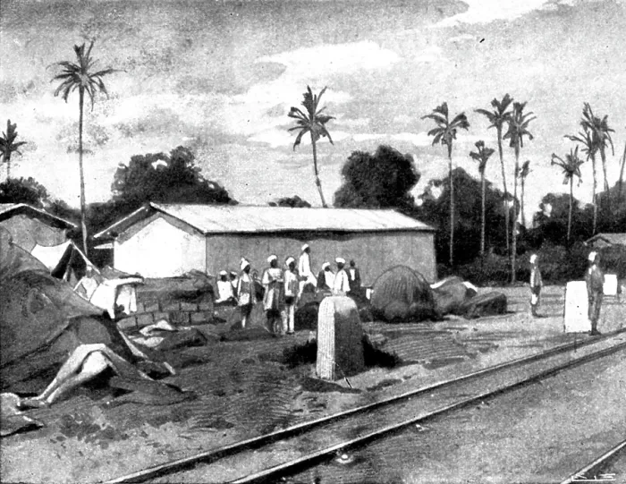 Framed Print : Reinforcements for Uganda: arrival of an Indian Contingent at Mombasa - regimental store on... 1898 Creator: George Montbard Framed Print : Reinforcements for Uganda: arrival of an Indian Contingent at Mombasa - regimental store on... 1898 Creator: George Montbard