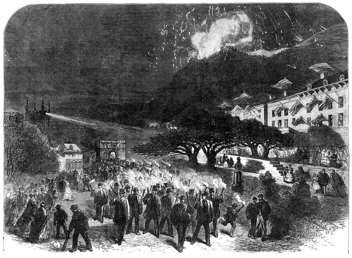 Framed Print : Rejoicings at Great Malvern, in honour of the marriage of Earl Beauchamp, 1868. Creator: Unknown Framed Print : Rejoicings at Great Malvern, in honour of the marriage of Earl Beauchamp, 1868. Creator: Unknown