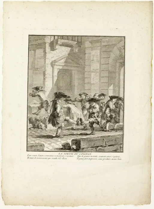 Framed Print : Release from College, from The Games of the Urchins of Paris, 1770. Creator: Jean Baptiste Tilliard Framed Print : Release from College, from The Games of the Urchins of Paris, 1770. Creator: Jean Baptiste Tilliard