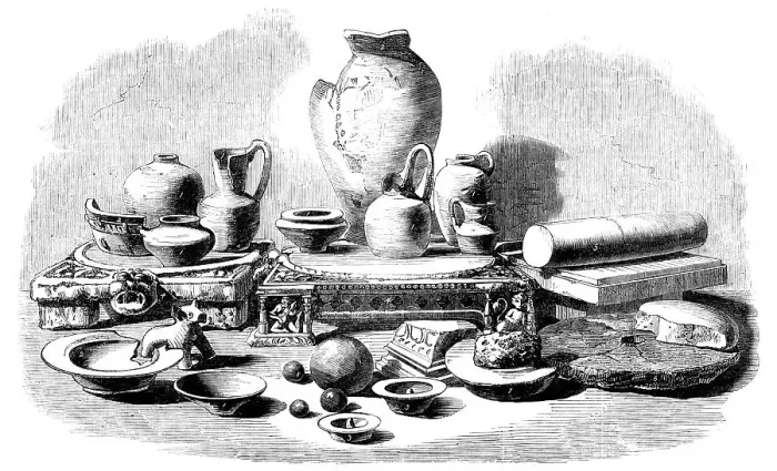 Framed Print : Relics from the Buried City of Brahmunabad, in Sind - Pottery, Fragments of Mills, etc, 1857. Creator: Unknown Framed Print : Relics from the Buried City of Brahmunabad, in Sind - Pottery, Fragments of Mills, etc, 1857. Creator: Unknown