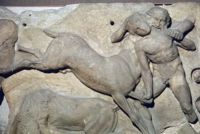 Framed Print : Relief of a centaur and Lapith fighting, The Bassai Sculptures, Temple of Apollo, Bassae, Greece Framed Print : Relief of a centaur and Lapith fighting, The Bassai Sculptures, Temple of Apollo, Bassae, Greece