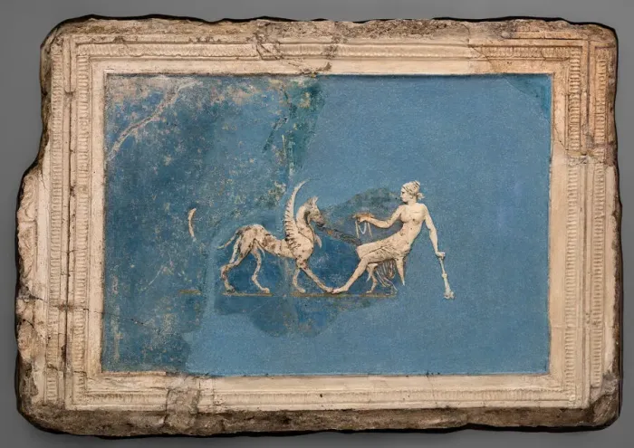 Framed Print : Relief Fragments Depicting a Seated Woman and a Griffin, Early 1st century Framed Print : Relief Fragments Depicting a Seated Woman and a Griffin, Early 1st century