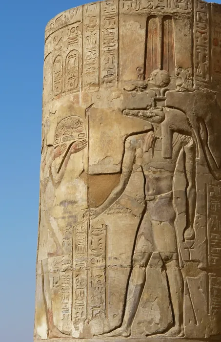 Framed Print : Relief of the god Sobek wearing shuty crown, Temple of Kom Ombo, Egypt, 2nd century BC (2023). Creator: Unknown Framed Print : Relief of the god Sobek wearing shuty crown, Temple of Kom Ombo, Egypt, 2nd century BC (2023). Creator: Unknown