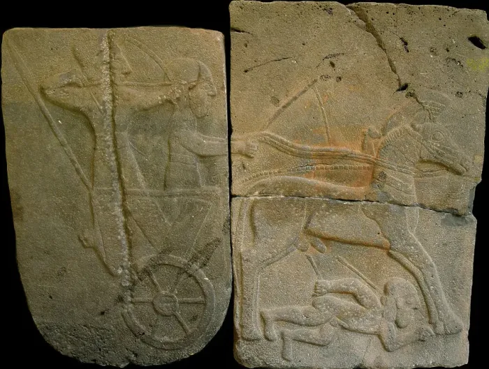 Framed Print : Relief orthostat depicting a chariot from Sam'al, 9th century BC. Creator: Spaethethitische Bildkunst (1200-700 v. Chr.) Framed Print : Relief orthostat depicting a chariot from Sam'al, 9th century BC. Creator: Spaethethitische Bildkunst (1200-700 v. Chr.)