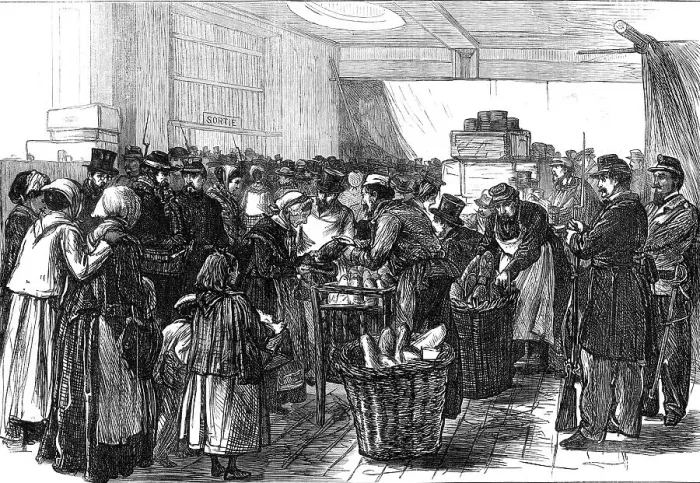 Framed Print : Relief of Paris: distribution of the English gift at the Magasin du Bon Marche, rue de Sevres, 1871. Creator: Unknown Framed Print : Relief of Paris: distribution of the English gift at the Magasin du Bon Marche, rue de Sevres, 1871. Creator: Unknown