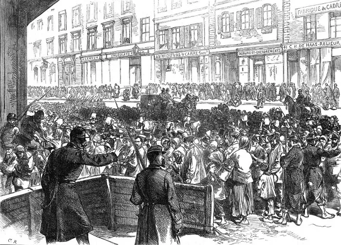 Framed Print : Relief of Paris: the English gift of food - entrance to..Magasin du Bon Marche, rue de Sevres, 1871. Creator: C. R Framed Print : Relief of Paris: the English gift of food - entrance to..Magasin du Bon Marche, rue de Sevres, 1871. Creator: C. R