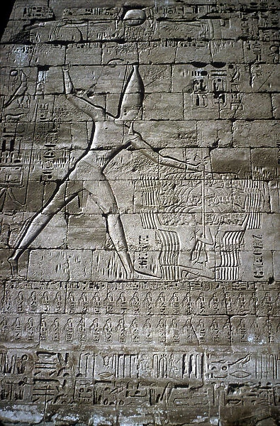 Relief of Rameses III smiting enemies, Mortuary Temple of Rameses III, Medinat Habu, c1200BC