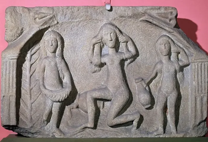 Framed Print : Relief of a Romano-British triple goddess, 3rd century Framed Print : Relief of a Romano-British triple goddess, 3rd century