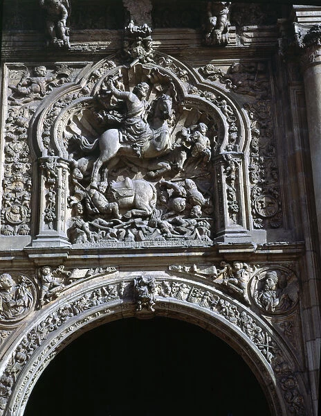 Relief of Santiago Matamoros which heads the facade of the San Marcos Inn in Leon
