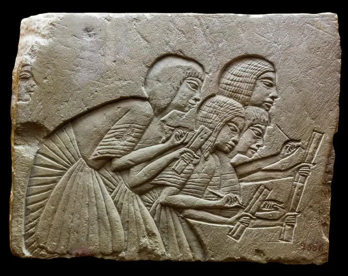 Framed Print : Relief of Four scribes, from the tomb of Horemheb, Saqqara, ca 1350 BC. Creator: Ancient Egypt Framed Print : Relief of Four scribes, from the tomb of Horemheb, Saqqara, ca 1350 BC. Creator: Ancient Egypt