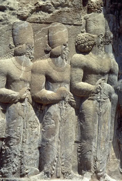 Framed Print : Relief of Shapur's Parade, Sassanian Rock Relief, Naqsh-e Rajab, Fars Province, Iran, (1994). Creator: Unknown Framed Print : Relief of Shapur's Parade, Sassanian Rock Relief, Naqsh-e Rajab, Fars Province, Iran, (1994). Creator: Unknown