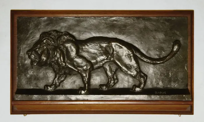 Framed Print : Relief of a Walking Lion, 1850 / 1900. Creator: Antoine-Louis Barye Framed Print : Relief of a Walking Lion, 1850 / 1900. Creator: Antoine-Louis Barye
