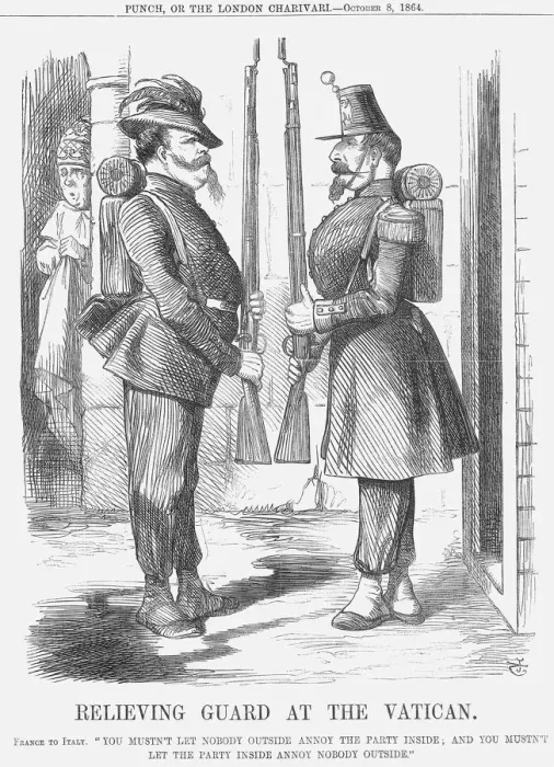 Framed Print : Relieving Guard at The Vatican, 1864. Artist: John Tenniel Framed Print : Relieving Guard at The Vatican, 1864. Artist: John Tenniel