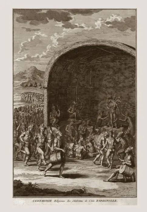 Framed Print : Religious Ceremony of the Inhabitants of the Isle of Hispaniola, c1721. Creator: Bernard Picart Framed Print : Religious Ceremony of the Inhabitants of the Isle of Hispaniola, c1721. Creator: Bernard Picart