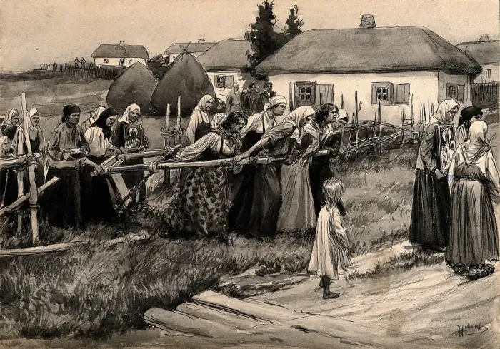 Framed Print : A religious cholera procession in rural Russia (from the series of watercolors Russian revolution) Framed Print : A religious cholera procession in rural Russia (from the series of watercolors Russian revolution)