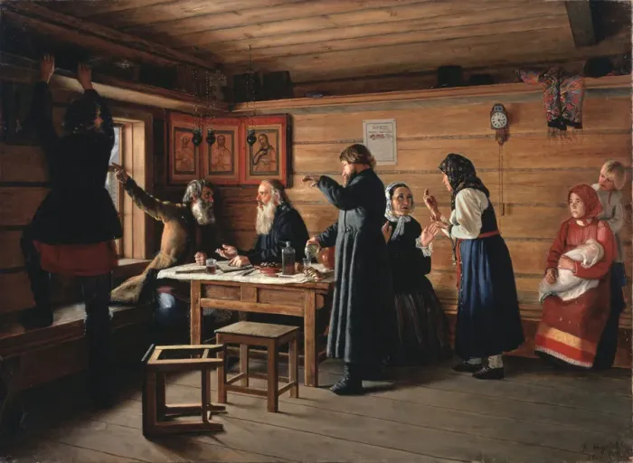 Framed Print : Religious controversy, 1867. Artist: Zhukov, Dmitri Yegorovich (1841-1903) Framed Print : Religious controversy, 1867. Artist: Zhukov, Dmitri Yegorovich (1841-1903)