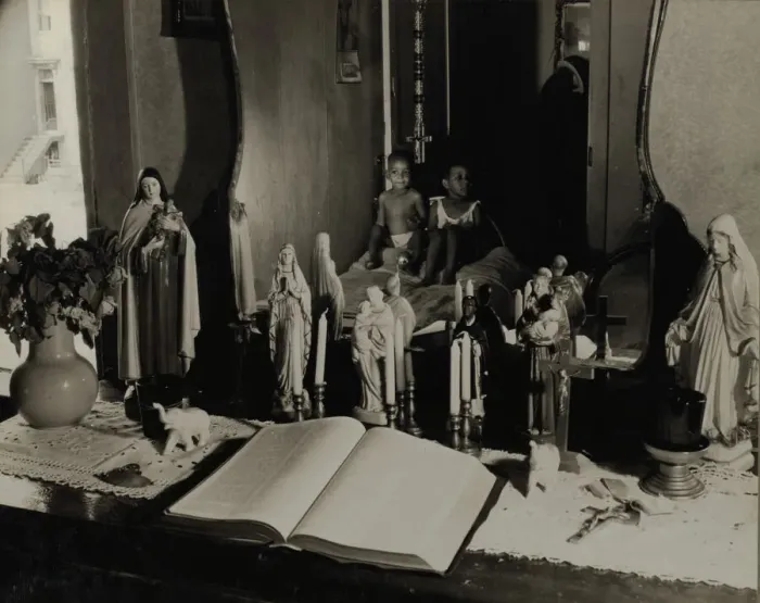 Framed Print : Religious objects and an improved altar in the bedroom of Mrs. Watson... Washington, D.C. 1942. Creator: Gordon Parks Framed Print : Religious objects and an improved altar in the bedroom of Mrs. Watson... Washington, D.C. 1942. Creator: Gordon Parks
