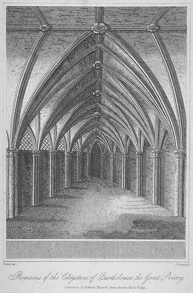 Remains of the cloisters of St Bartholomews Priory, Smithfield, City of London, 1813