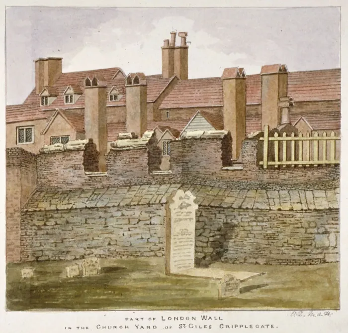 Framed Print : Remains of London Wall in the churchyard of St Giles without Cripplegate, City of London, 1825 Framed Print : Remains of London Wall in the churchyard of St Giles without Cripplegate, City of London, 1825