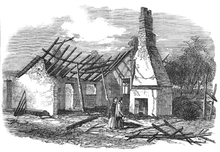 Framed Print : Remains of the National School at Capel, near Ipswich, struck by lightning, 1854. Creator: Unknown Framed Print : Remains of the National School at Capel, near Ipswich, struck by lightning, 1854. Creator: Unknown