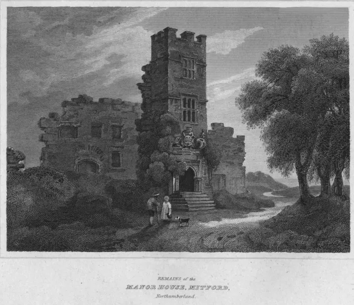 Framed Print : Remains of the North House, Mitford, Northumberland. 1814. Artist: John Greig
