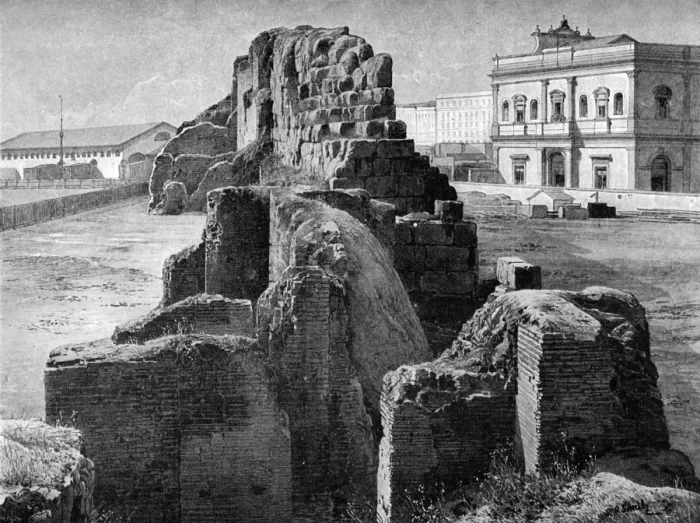 Framed Print : Remains of the Servian wall near the railway station, Rome, 1902 Framed Print : Remains of the Servian wall near the railway station, Rome, 1902