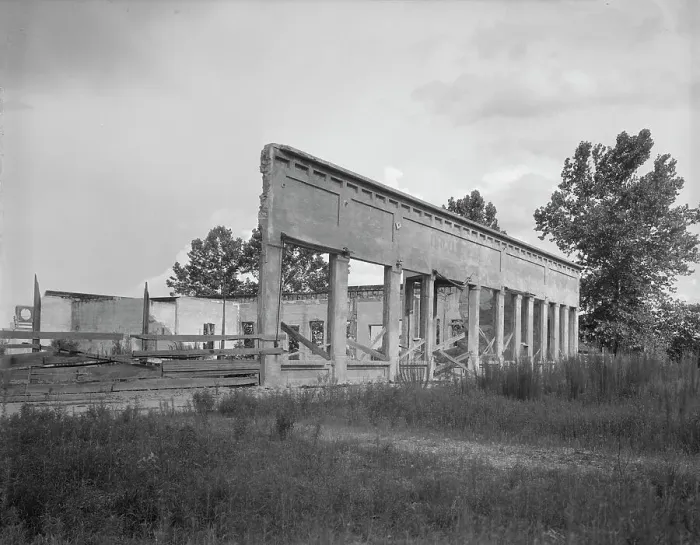 Framed Print : Remains of storefronts in Fullerton, Louisiana, an abandoned lumber town, 1937. Creator: Dorothea Lange Framed Print : Remains of storefronts in Fullerton, Louisiana, an abandoned lumber town, 1937. Creator: Dorothea Lange