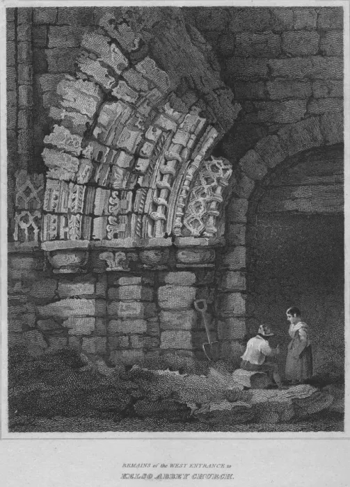 Framed Print : Remains of the West Entrance to Kelso Abbey Church, 1814. Artist: John Greig Framed Print : Remains of the West Entrance to Kelso Abbey Church, 1814. Artist: John Greig