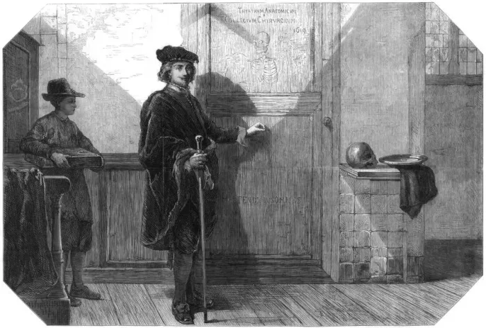 Framed Print : Rembrandt (1606-1669) about to attend an anatomical lecture, 1867. Artist: C Bisschop Framed Print : Rembrandt (1606-1669) about to attend an anatomical lecture, 1867. Artist: C Bisschop
