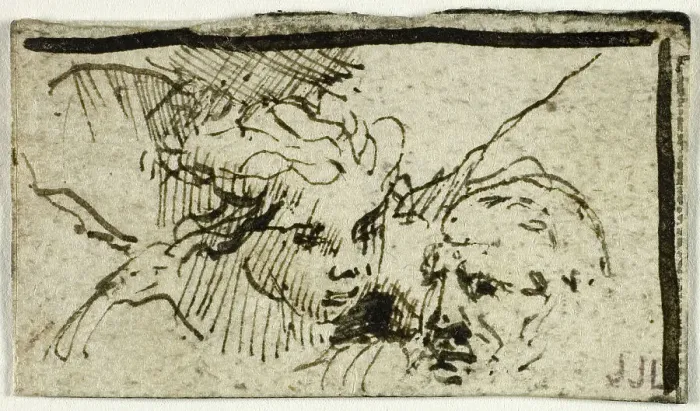 Framed Print : Rembrandt's Sacrifice of Isaac - Heads of Abraham and Angel, after 1655. Creator: Unknown Framed Print : Rembrandt's Sacrifice of Isaac - Heads of Abraham and Angel, after 1655. Creator: Unknown