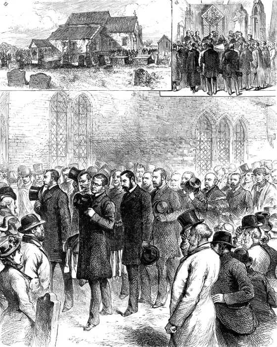 Framed Print : Removal of the remains of William Harvey at Hempstead Church, Essex, 1883. Creator: Unknown