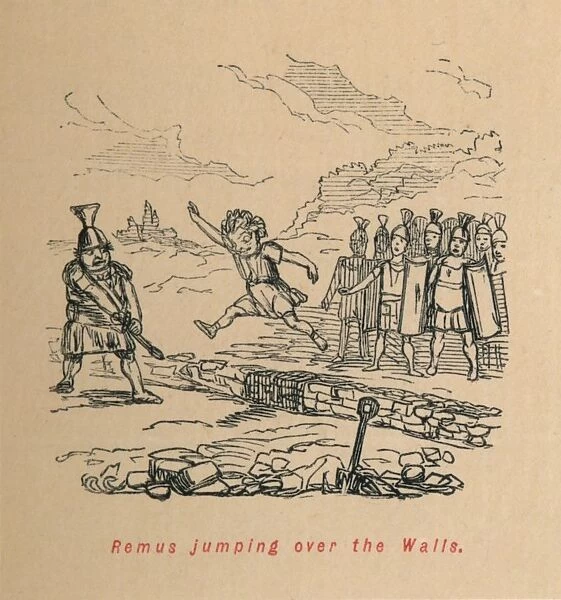 Remus jumping over the Walls, 1852. Artist: John Leech
