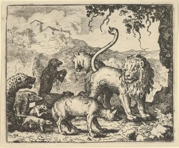 Framed Print : Renard is Accused by the Wolf and Several Animals, 1650-75 Framed Print : Renard is Accused by the Wolf and Several Animals, 1650-75