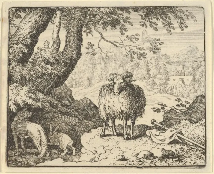 Framed Print : Renard Convinces the Rabbit to Enter His Burrow and Kills Him, 1650-75 Framed Print : Renard Convinces the Rabbit to Enter His Burrow and Kills Him, 1650-75