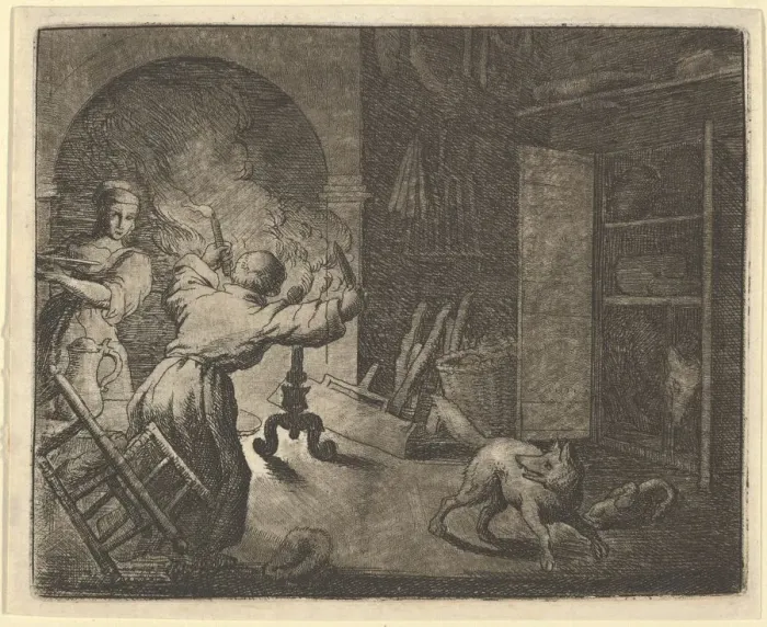 Framed Print : Renard Escapes with a Chicken that he Stole from a Clergymans Table, 1650-75 Framed Print : Renard Escapes with a Chicken that he Stole from a Clergymans Table, 1650-75
