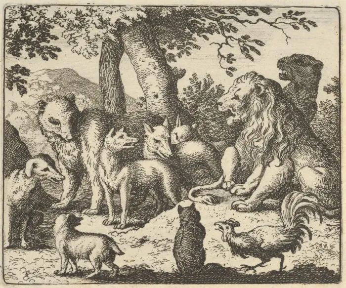 Framed Print : Renard Exonerates Himself of His Crimes Before the Lion, 1650-75 Framed Print : Renard Exonerates Himself of His Crimes Before the Lion, 1650-75
