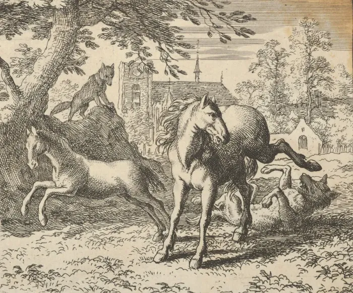 Framed Print : Renard Goes with the Badger to Court to Appease the Lions Anger, 1650-75