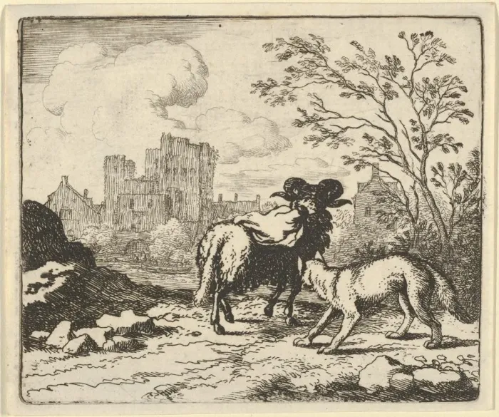 Framed Print : Renard Sends the Ram Back to the Lion with a Package Containing the Rabbits Head