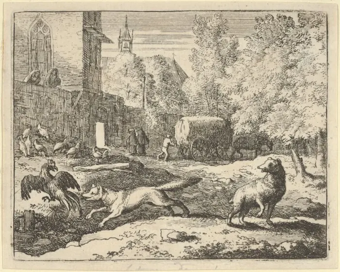 Framed Print : Renard Wants to Find a Rooster, 1650-75. Creator: Allart van Everdingen Framed Print : Renard Wants to Find a Rooster, 1650-75. Creator: Allart van Everdingen