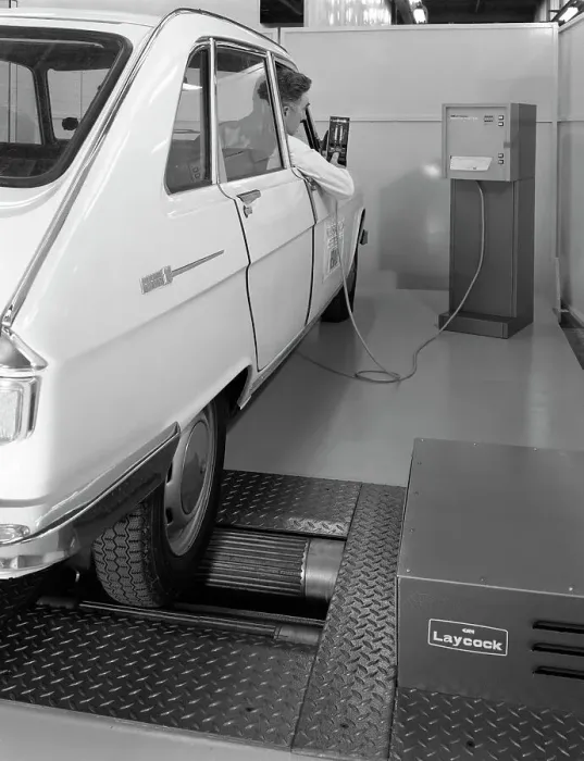 Framed Print : Renault 16 TL automatic on a Laycock brake testing machine, Sheffield, 1972. Artist Framed Print : Renault 16 TL automatic on a Laycock brake testing machine, Sheffield, 1972. Artist