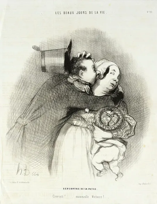 Framed Print : Rencontre de la payse, 1844. Creator: Honore Daumier Framed Print : Rencontre de la payse, 1844. Creator: Honore Daumier