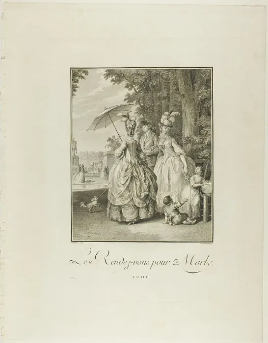 Framed Print : Rendezvous For Marly, from Monument du Costume Physique et Moral de la fin du... n.d. Creator: Heinrich Guttenberg Framed Print : Rendezvous For Marly, from Monument du Costume Physique et Moral de la fin du... n.d. Creator: Heinrich Guttenberg
