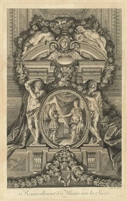 Framed Print : Renouvellement d'Alliance avec les Suisses 1663 (Renewal of Alliance...) [pl. 18], published 1752. Creators: Jean-Baptiste Masse, Nicolas-Gabriel Dupuis