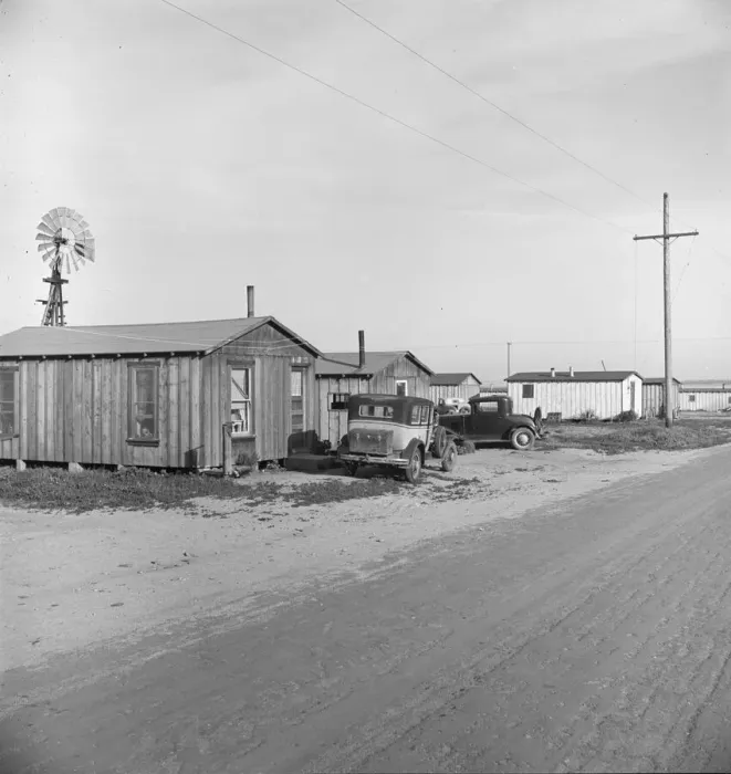 Framed Print : Rented cabins, ten dollars a month... Arkansawyers auto camp, Greenfield, Salinas Valley, CA, 1939. Creator: Dorothea Lange Framed Print : Rented cabins, ten dollars a month... Arkansawyers auto camp, Greenfield, Salinas Valley, CA, 1939. Creator: Dorothea Lange