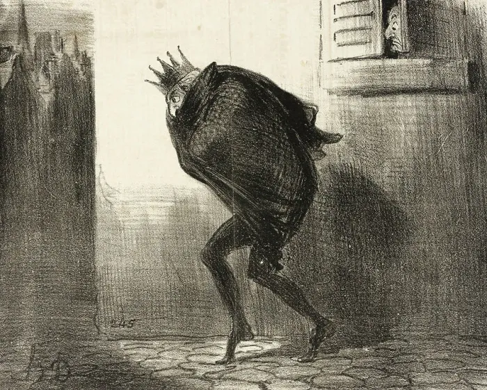 Framed Print : Rentrée nocturne de l'Electeur de Hesse dans sa bonne ville de Cassel, 1850. Creator: Honore Daumier Framed Print : Rentrée nocturne de l'Electeur de Hesse dans sa bonne ville de Cassel, 1850. Creator: Honore Daumier