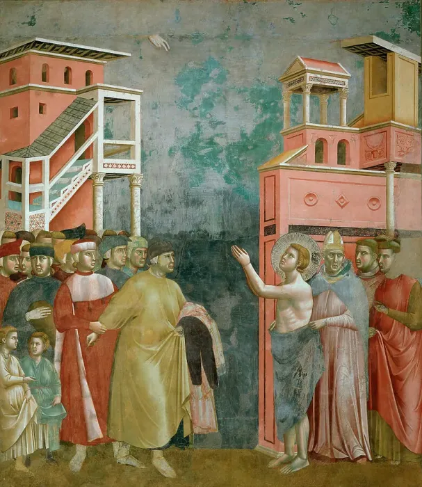 Framed Print : Renunciation of Worldly Goods (from Legend of Saint Francis), 1295-1300. Creator: Giotto di Bondone (1266-1377) Framed Print : Renunciation of Worldly Goods (from Legend of Saint Francis), 1295-1300. Creator: Giotto di Bondone (1266-1377)
